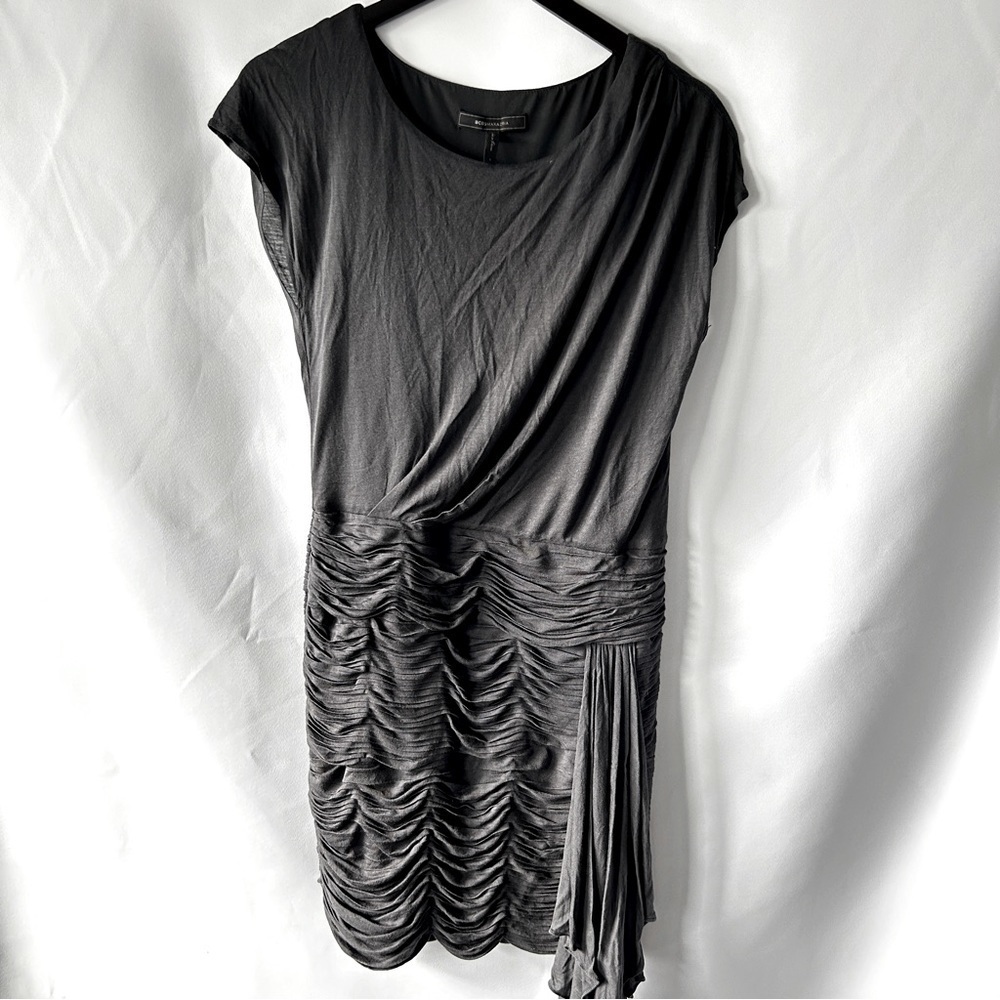 BCBGMaxAzria Women's Black Daria Ruffled Bottom Midi Dress Size Large